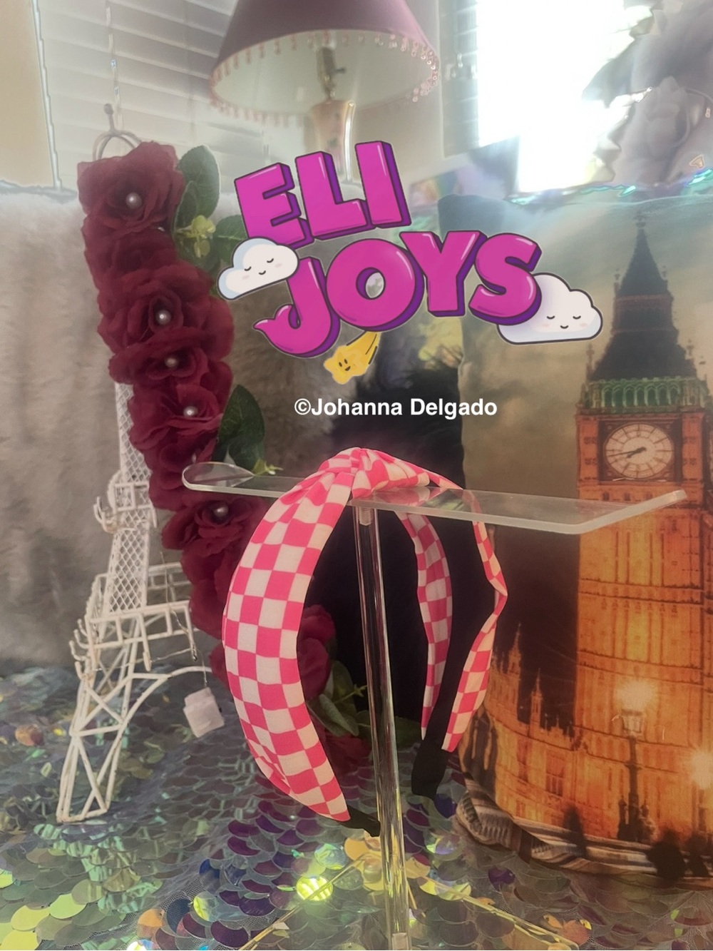 ELIJOYS Knotted Pink Checkerboard Headband